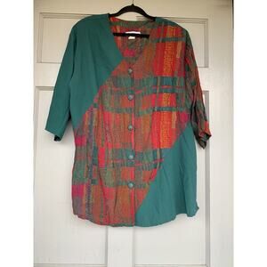 C.M. Shapes Dark Red‎ and Green Plaid Button-Front Size Large Shirt Vintage